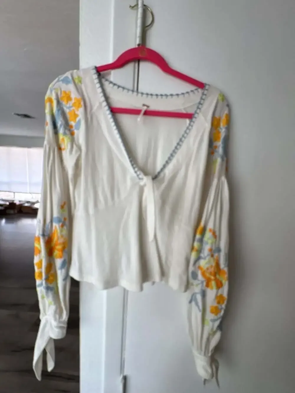 Free People KARA TOP OB933130 Ivory Embroidered Long Sleeve Blouse
